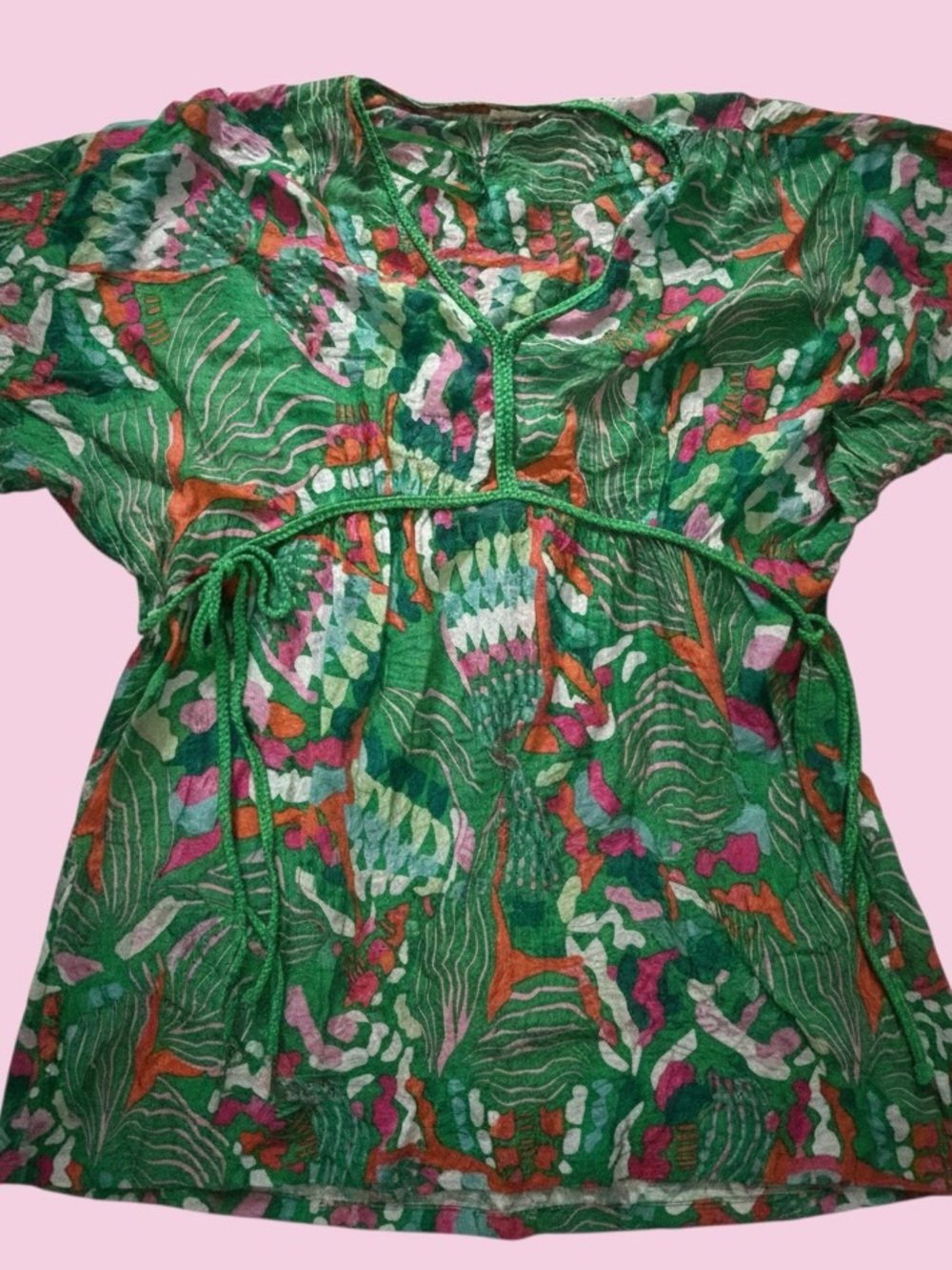 🎀NEW IN🎀Boho Whimsy Beach Cover Up/Dress🎀Braided Details🎀Small🎀Green & Pink!! - Picture 5 of 5